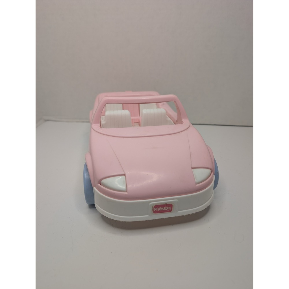 Vintage Playskool Pink Convertible Toy Car White Interior Blue Wheels